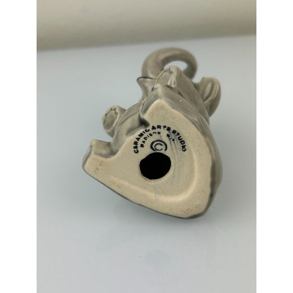 Elephant Figurine Ceramic Arts Studio Pottery Gray Eyelashes Vintage Trunk Up - Picture 9 of 12